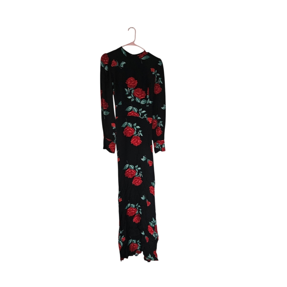 Reformation Carnation Black Maxi Dress with Red Rose Print Size 8 - Picture 2 of 10